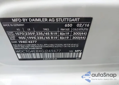 2016 Mercedes-Benz Gla z USA, uszkodzony, nr VIN WDCTG4EBXGJ249477